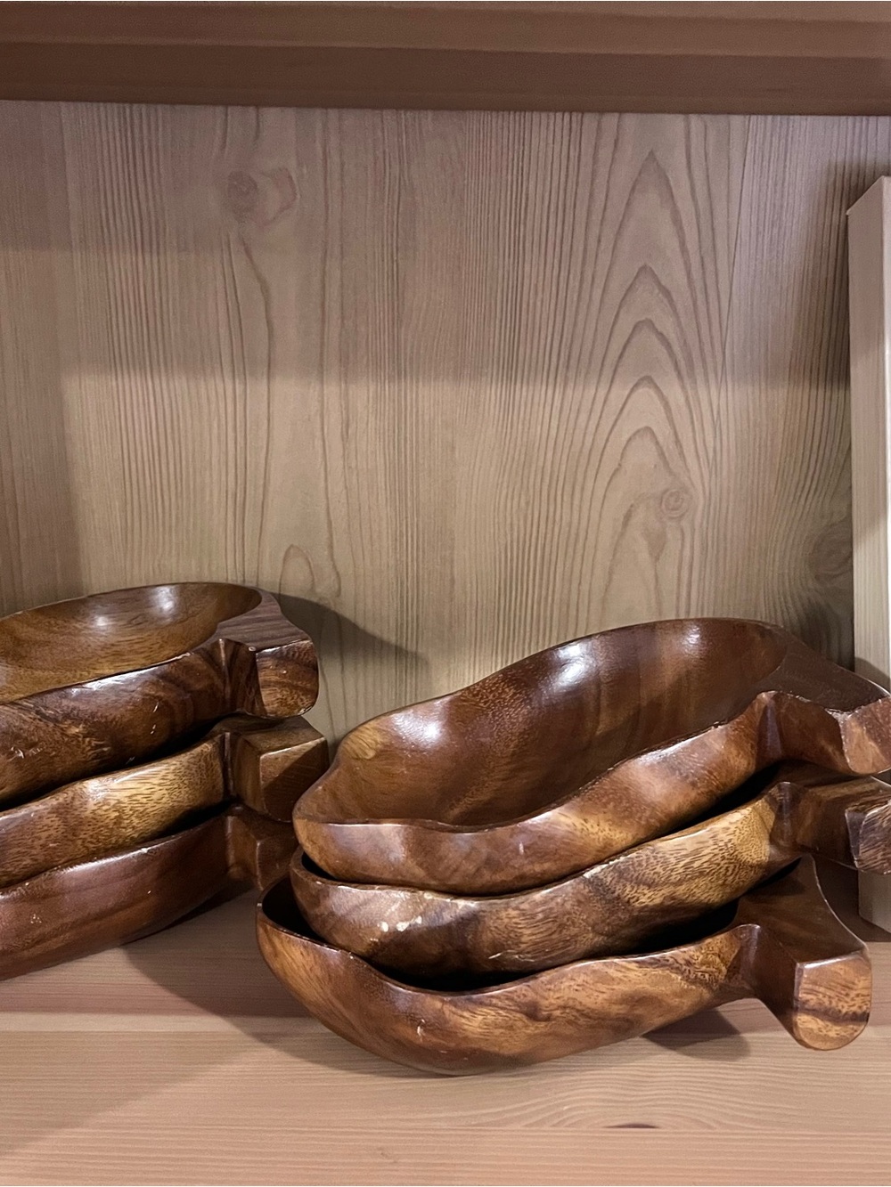 Brown Handcrafted Wood Leaf Serving Bowls - Warm Brown